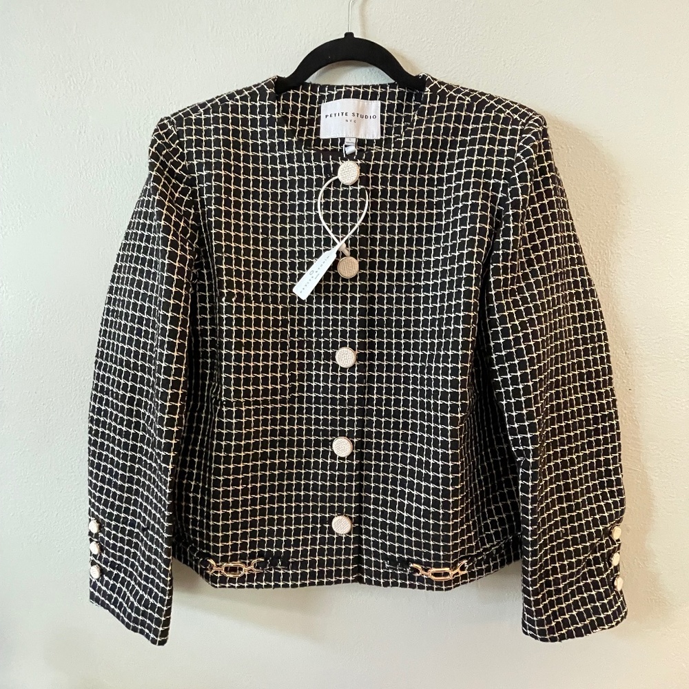 Brand New - Petite Studio, Large, Emerson Tweed Jacket, Black Textured